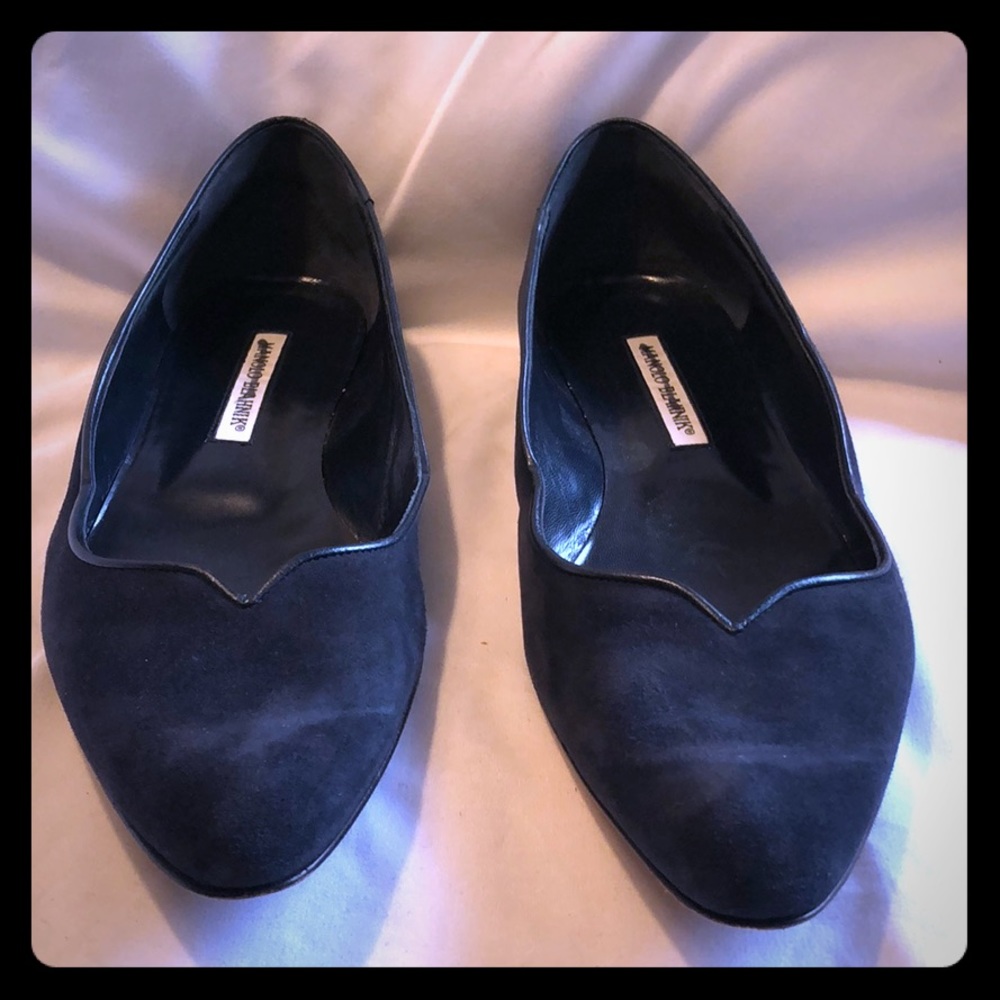 Manolo Blahnik Black Suede Flat